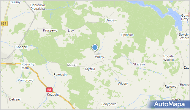 mapa Wojny, Wojny gmina Biała Piska na mapie Targeo